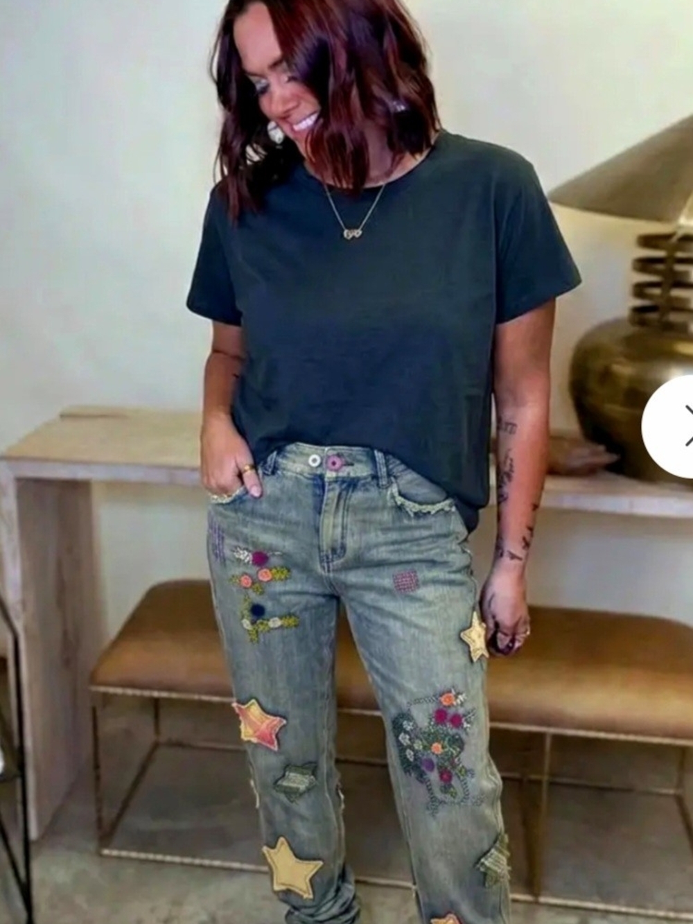 Blue Velvet Boho Embroidered Patchwork  Jeans - Picture 3 of 11
